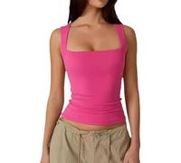 Zovara Tank Top, Women's Square Neck Sleeveless Shirt, Double Layer Slim Fit T-Shirts, Fashion Soft with Chest Pad (Rose-Red,XXL)