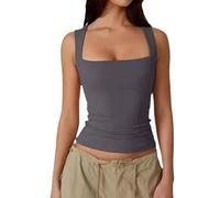 Zovara Tank Top, Women's Square Neck Sleeveless Shirt, Double Layer Slim Fit T-Shirts, Fashion Soft with Chest Pad (Dark Gray,XXL)