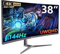 ZovvJee Monitor da gioco curvo Ultrawide da 38", 144 Hz, UWQHD 3840 x 1600, 1 ms, AMD FreeSync, HDR, 99% sRGB, anti-luce blu, montaggio VESA, HDMI e DP, supporto regolabile