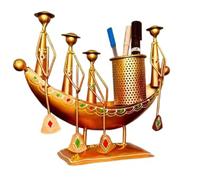 ZOXXIE Portapenne lungo Kerala a forma di barca, in metallo, multicolore, per casa e ufficio, organizer decorativo da scrivania e regalo unico