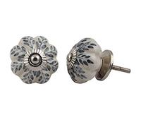 zoya's Set di 12 pomelli in ceramica bianca con foglie floreali per armadietti, maniglie per mobili e cassetti, design vintage (nero)