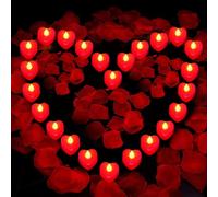 ZOYDP Candele LED a Forma Di Cuore 24 Pezzi, Candele LED Piccole con 2000 Pezzi di Petali Di Rosa Finti Artificiali, Candele LED per Matrimoni, Proposte di Matrimonio, Senza Fiamma