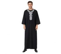 ZOYEPIN Squisito abito arabo ricamato da uomo, comodo per l'estate, caftano marocchino a maniche corte, vestibilità ampia e dal design culturale.