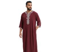 ZOYEPIN Squisito abito arabo ricamato da uomo, comodo per l'estate, caftano marocchino a maniche corte, vestibilità ampia e dal design culturale.