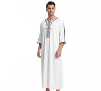ZOYEPIN Squisito abito arabo ricamato da uomo, comodo per l'estate, caftano marocchino a maniche corte, vestibilità ampia e dal design culturale.