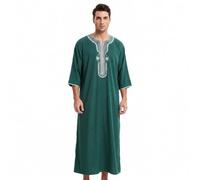 ZOYEPIN Squisito abito arabo ricamato da uomo, comodo per l'estate, caftano marocchino a maniche corte, vestibilità ampia e dal design culturale.