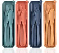 Zoyiancy 4 Set Di Posate, Coltello Forchetta Cucchiaio Bacchette | Set di Posate in Plastica Riutilizzabili e Portatili Con Caso, per Viaggi, Picnic, Scuole, Partiti, Casa o Campeggio