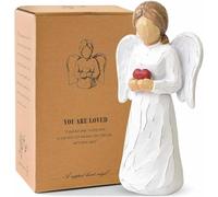 Zoyiancy Statuette di angelo custode, statuetta regalo per la decorazione della casa, scultura di angeli in resina che tiene ornamento a forma di cuore, Natale del Ringraziamento per donne e mamme