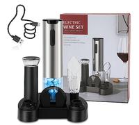 ZOYIDOUX Kit regalo Cavatappi elettrici ricaricabile 8 in 1,Apribottiglie elettrici con base di ricarica,Taglierino,Pompa a vuoto e 2 tappi per vino,Aeratore per vino,Regalo per gli amanti del vino