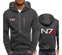 ZOYTPRZ Felpe con Cappuccio da Uomo per Mass Effect N7 Autunno Inverno Caldo Felpe con Cerniera Intera Casual Manica Lunga Giacche con Cappuccio Cappotto con Tasche,Dark Gray-L
