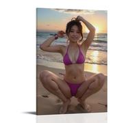 ZOZO HOUSE Girl in Red Bikini Squatting on The Beach Wall Art 40 x 60 cm