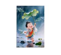 ZOZO HOUSE Little Miller Holding A Lotus Leaf to Shelter from The Rain - Poster decorativo, 20 x 30 cm