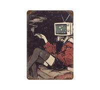 ZPAOWUFB TV Head Girl SmokingWall Decor Art Metal Tin Poster Modern Bar Decorations30x20cm