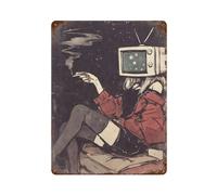 ZPAOWUFB TV Head Girl SmokingWall Decor Art Metal Tin Poster Modern Bar Decorations40x30cm