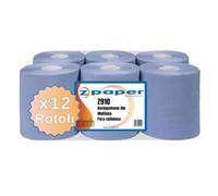 ZPAPER - 12 Rotoli Asciugamani BLU - Carta pura cellulosa 2 Veli, Anima a Spirale. Adatti anche per Dispenser. Rotoloni Asciugatutto rotoli asciugamano bobine