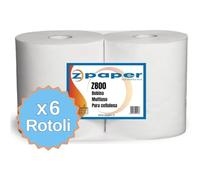 ZPAPER - 6 Rotoloni Asciugatutto Multiuso - Carta Pura Cellulosa, 2 Veli. Bobina carta per uffici, studi professionali. Uso anche domestico e alimentare.