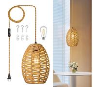 ZPBSJ Rattan Plug in Lampada a Sospensione Boho Luci Sospensione Marrone Luci Sospensione Altezza Regolabile Basket Lampada E27 Lampada Sospensione Camera Letto Soggiorno Agriturismo(1-Confezione)