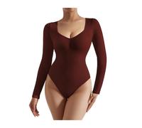 ZPFDSG Body Contenitivo Modellante Canotte con Scollo a V da Donna Canotte Invernali Solide a Maniche Lunghe Tuta Shapewear Aderente Tipo Stretto Body Femminili(Coffee,M)