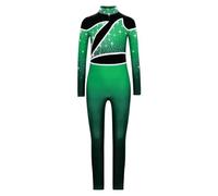 ZPFDSG Body Ginnastica Artistica Bambina Girls Long Sleeve Rhythmic Gymnastics Jumpsuit Ballerina Ballet Dance Leoatrds Ice Roller Skating Bodysuit Children's Dancewear(Green,8)