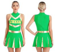 ZPFDSG Costume Cheerleader Donna Vestito da cheerleader lucido donna, con uniforme e stampa plissettata, costume, for cosplay, giovani sexy, studentessa(Green,XXL)