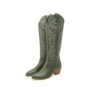 ZPFDSG Stivali Cowboy Donna Stivali da cowboy western ricamati for le donne Stivali alti fino al ginocchio alla moda Scarpe con zeppa Scarpe con tacco Scarpe di grandi dimensioni 45 50(Green,40)