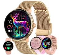 ZPIMY AMOLED - Orologio da donna con diamanti da 1,19", con funzione telefonica, 5 ATM, con contapassi, frequenza cardiaca SpO2, monitor del sonno, orologio sportivo per Android iOS, (oro)