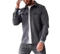 ZPLMIDE Men's Button Down Shirt Jacket, Casual Brushed Shirt Slim-Fit Long-Sleeve Work Coat Button Down Overshirt for Men (S,Grey)