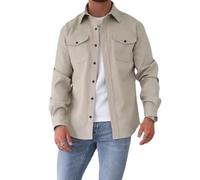ZPLMIDE Men's Button Down Shirt Jacket, Casual Brushed Shirt Slim-Fit Long-Sleeve Work Coat Button Down Overshirt for Men (L,Light Apricot)
