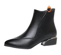 ZPLMIDE Stivaletti da donna con tacco basso, alla moda, a punta, con cerniera laterale, in pelle, impermeabili, eleganti, slim fit, stivali corti per lavoro, 0 UK