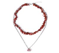 ZPMMPZ Collana in pietra naturale a doppia strato, per donne e uomini, collana con pietre irregolari naturali, per compleanno, Natale, Acciaio inossidabile, Agata
