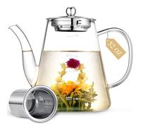 Zpose Teiera in vetro da 1500 ml, grande teiera con infusore per tè sfuso e tè in fiore, bollitore per il tè sicuro sul piano cottura, macchina da tè realizzata a mano in vetro borosilicato con linea