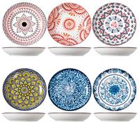 ZPPLD Piatto Portata in Ceramica,Piatti Colorati in Porcellana per 6 persone,Piatti Set,Stoviglie Per Lavastoviglie E Microonde, Pasta,Piatto Per La Colazione,Stile BohéMien Classico (23cm)