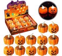 ZPQAODI 12PCS Candele a LED, Candele Senza Fiamma Zucca Ragno, Candele Tealights Candele a LED a batteria Lanterne, Lumini Candele LED,Decorazione per Halloween Feste,Sfarfallio bianco caldo