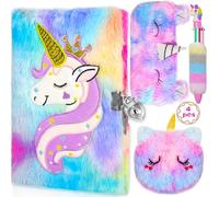 ZPQAODI Diario Segreto Bambina Con Lucchetto, Unicorno In Peluche Set, 160 Pagina,Taccuino A Doppia Faccia,Diario Segreto Con Portafoglio Unicorno,Penna,Custodia A Matita, Regalo Per Bambina 3-15 Anni