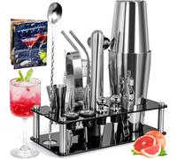 ZPQAODI Set cocktail, 18 pezzi, acciaio inossidabile, set professionale con supporto e ricettario, set da cocktail mix per