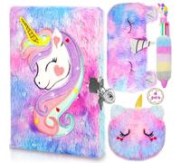 ZPQAODI Set di 4 diari a forma di unicorno con lucchetto, 160 pagine su entrambi i lati, diario segreto con portafoglio con stella unicorno, penna, astuccio, regalo per ragazze