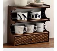 ZPVXRVQ Accessori E Organizer per Angolo caffè A 3 Livelli, Cassetto con Pannello Decorativo A Onde d'Acqua E Maniglia in Ottone, Organizer in Legno per Angolo caffè da Banco Cucina
