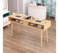 ZPVXRVQ Banco Da Lavoro per Nail Art con Cassetto Banco Da Salone per Nail Art in Legno con Doppio Strato, Gambe in Legno Massiccio Tavolo Professionale per Onicotecnica(Style 1)