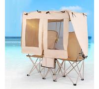 ZPVXRVQ Doppia Sedia Da Spiaggia con Tettuccio, Sedia Pieghevole A Due Posti con 2 Portabicchieri E Borsa Termica per Giardino, Terrazza Ed Escursioni