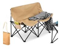 ZPVXRVQ Sedia Da Campeggio Doppia Pieghevole, Sedia Loveseat Oversize,Da Giardino Portatile Resistente con Spazio di Stivaggio per Giardino, Pesca, Prato, Tailgating(Khaki)