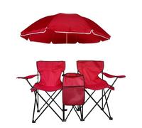 ZPVXRVQ Sedia da campeggio pieghevole doppia con tettuccio, sedia da esterno portatile con braccioli e borsa termica, per la pesca, le gite al mare e i picnic(Red)