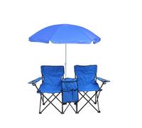 ZPVXRVQ Sedia da campeggio pieghevole doppia con tettuccio, sedia da esterno portatile con braccioli e borsa termica, per la pesca, le gite al mare e i picnic(Blue)
