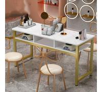ZPVXRVQ Tavolo Da Manicure con Texture in Marmo, Doppio Strato di Stoccaggio con 3 Ripiani Aperti Scrivania Professionale per Unghie(120x40x75cm)