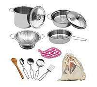 ZPZGOG 12PCS Cucina Accessori di Cucina Alimentare, Acciaio Inox Pretend Utensili da Cucina Stoviglie Set Giocattolo Montessori Cucina Set Pentole per Bambini, Pentole e Padelle Giocattoli per Bambino