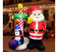 ZQEJEFD 210 cm Babbo Natale Gonfiabile, Decorazione Natalizia Gonfiabile, Decorazione Natalizia con Luci LED, Babbo Natale con Pinguino Decorazioni di Natalizie da Esterno per Cortile Giardino Prato