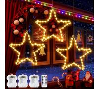 ZQEJEFD 3 luci a LED a forma di stella, per finestre, 45 LED, luci a stella di Natale, a batteria, con 8 modalità e timer, per Natale, per interni ed esterni