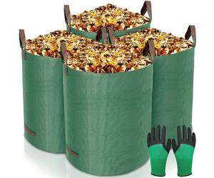 ZQEJEFD 4 x Sacchi da Giardinaggio Professional 272L, Sacchi per Rifiuti da Giardino, Polipropilene (PP)-Robusto, Impermeabili, Antistrappo,e Riutilizzabili Borsa da Giardino,Include Guanti Protettivi