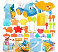 ZQEJEFD Giocattoli da Spiaggia, 30 Pezzi Spiaggia di Sabbia Giocattoli con Borsa a Rete, Secchiello, Secchiello Spiaggia, Acqua Ruota, Stampi, Giochi Spiaggia Bambini per attività All'aperto Bambini