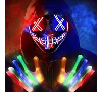ZQEJEFD Maschera di Halloween, Maschera di Purge a LED con 3 Modalità di Illuminazione, Maschera Luminosa e Spaventosa LED con Guanti LED, per Halloween Carnival Masquerade, Costume Party e Cosplay