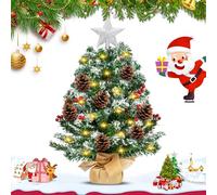 ZQEJEFD Mini Albero di Natale Artificiale, Mini Albero di Natale da Tavolo Artificiale Preilluminato da 50CM con Luci a LED e Stelle,Neve Bianca,Pigne in Pino,Mini Alberi di Natale Per PartyDecor Casa